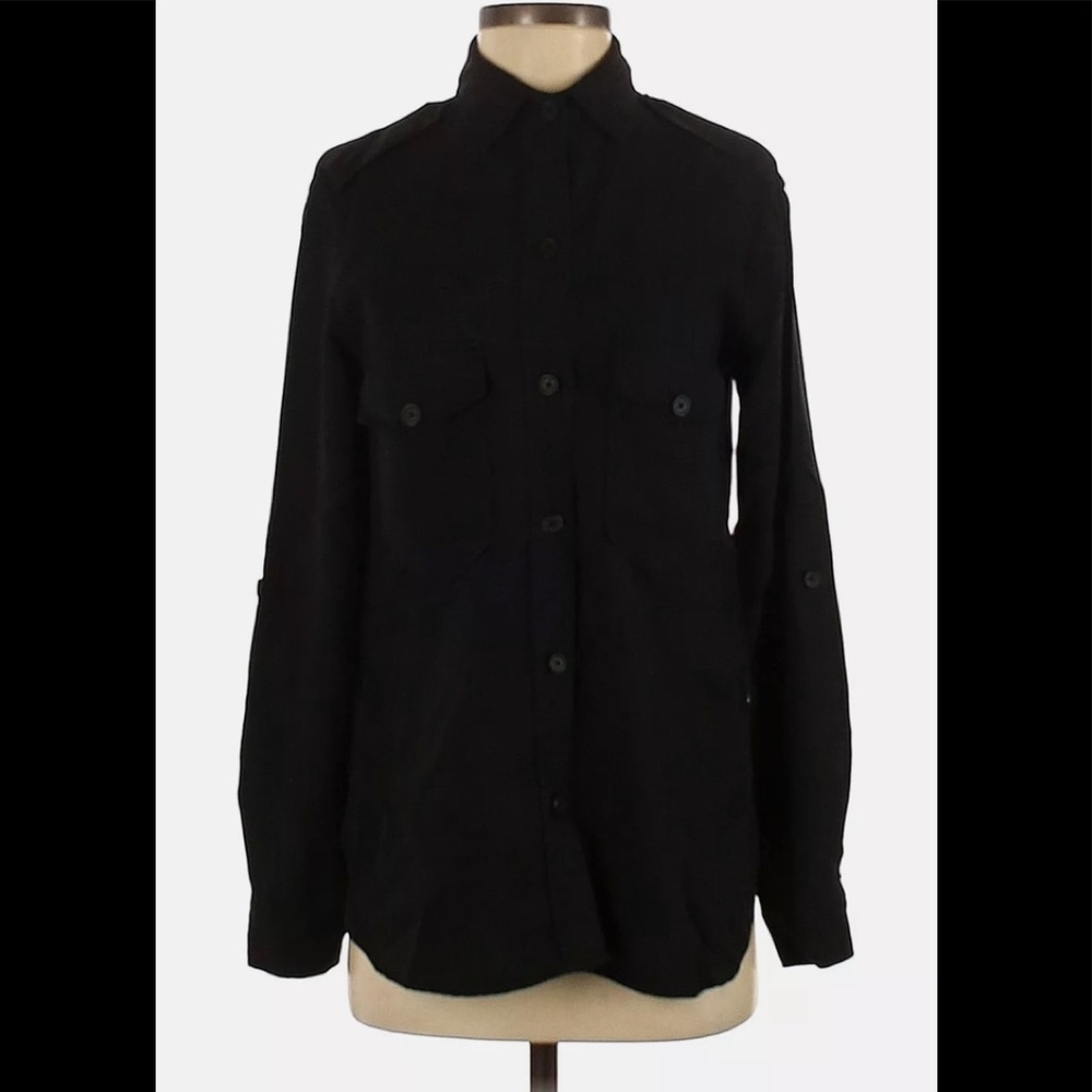 NWT Zara Women Black Long Sleeve Button-Down Shirt S
